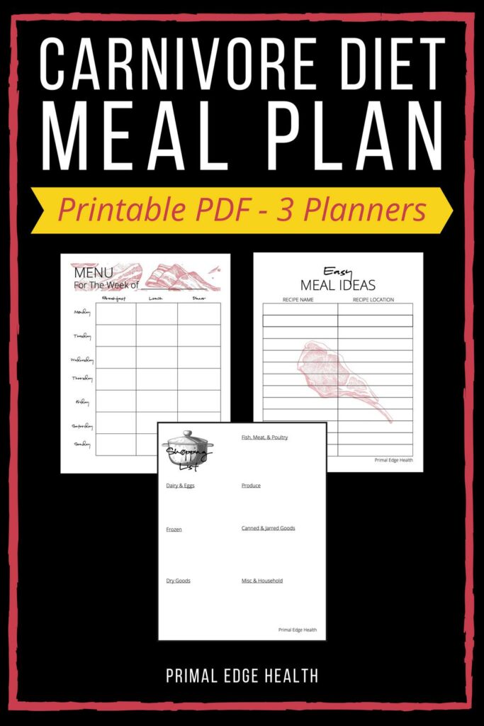 Carnivore Diet Meal Planner Printable Carnivore Diet Meal Planner Printable