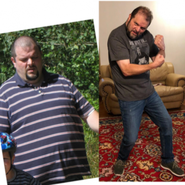 Two pictures of a man before and after weight loss.