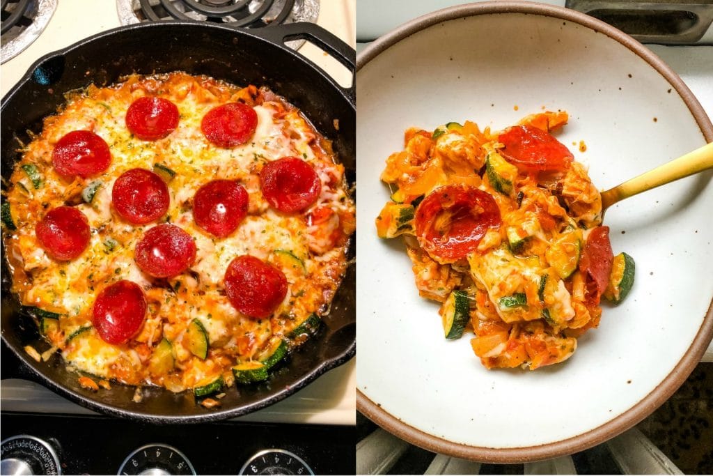 A collage of Keto Italian pizza zucchini bake.