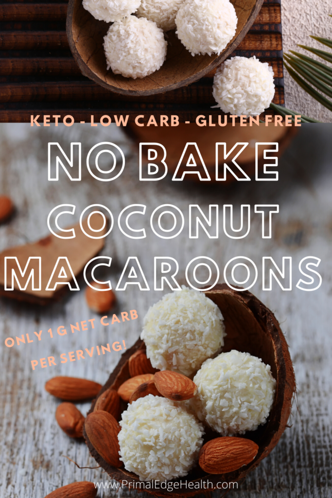 No-bake coconut macaroons. Keto. Low-carb. Gluten-free. Only 1 gram net carb per serving.