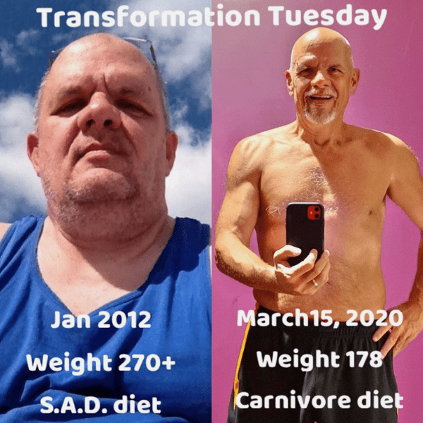 Transformation Tuesday. January 2012 S.A.D. diet and March 15, 2020 carnivore diet.