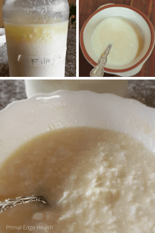 A collage of three photos showing a bowl of oatmeal with a spoon and a recipe for homemade raw milk yogurt.