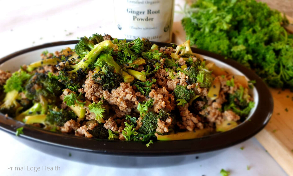 Keto ground beef and broccoli in a dish.