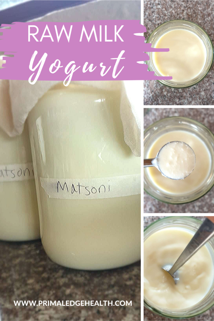 Raw milk yogurt collage of the step-by-step easy no heat process.