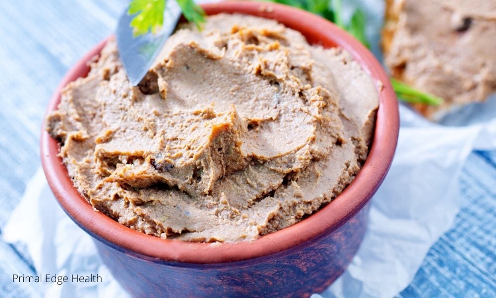Homemade healthy beef liver pate in a bowl.