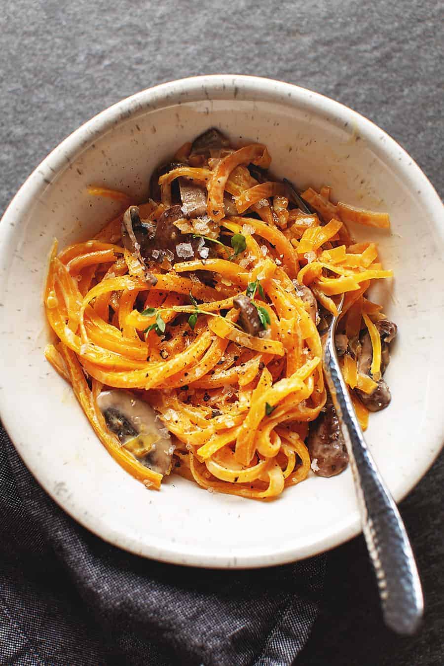 A bowl of butternut squash noodles.