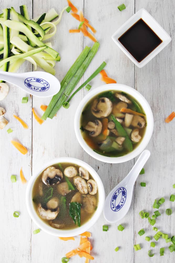 Two bowls of healthy ramen with zoodles.