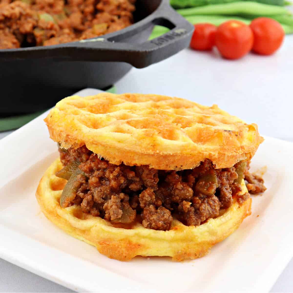 Keto sloppy Joes on a white plate.