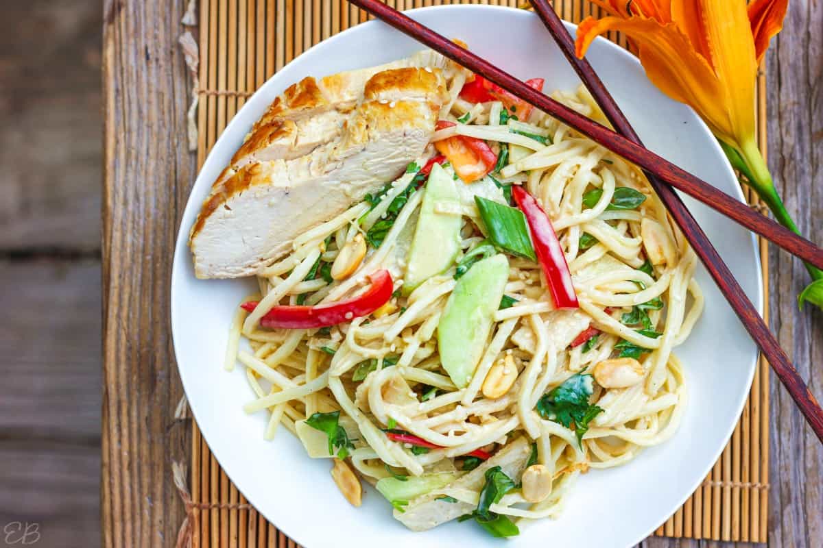 Keto Chinese noodle salad on a white plate.