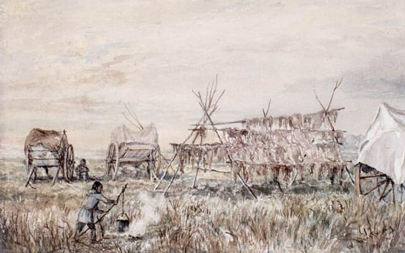 A photo of drying meat traditional pemmican