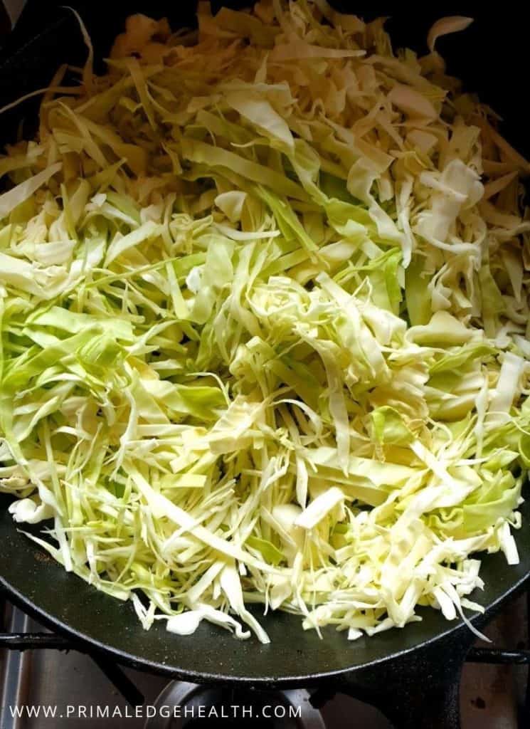 Fresh shredded cabbage.