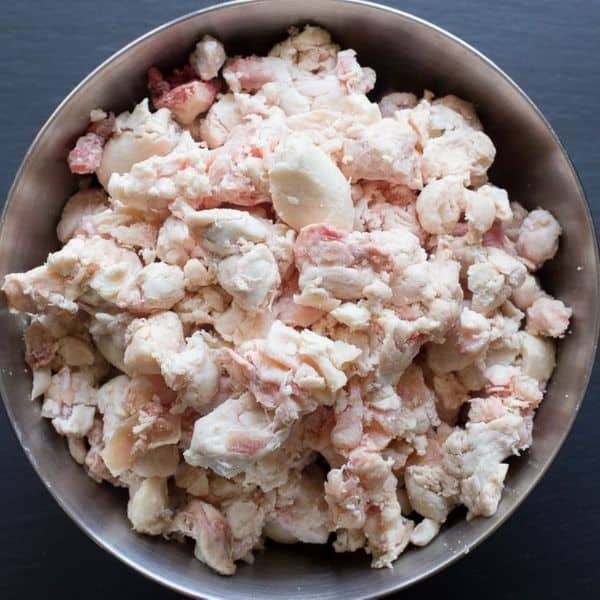 Beef suet in a steel bowl.