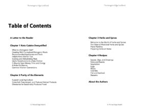 Recipe table of contents in white background.