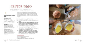 Scotch eggs recipe in a white background.