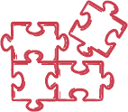 PNG of 4 red puzzle pieces.