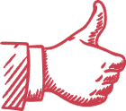 A red thumbs up icon with transparent background.