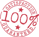 A red Satisfaction Guaranteed 100% icon.