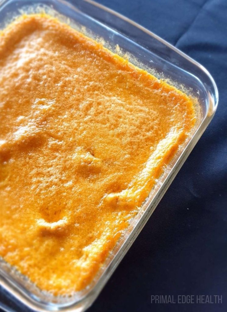 Carnivore dessert in a square glass dish.