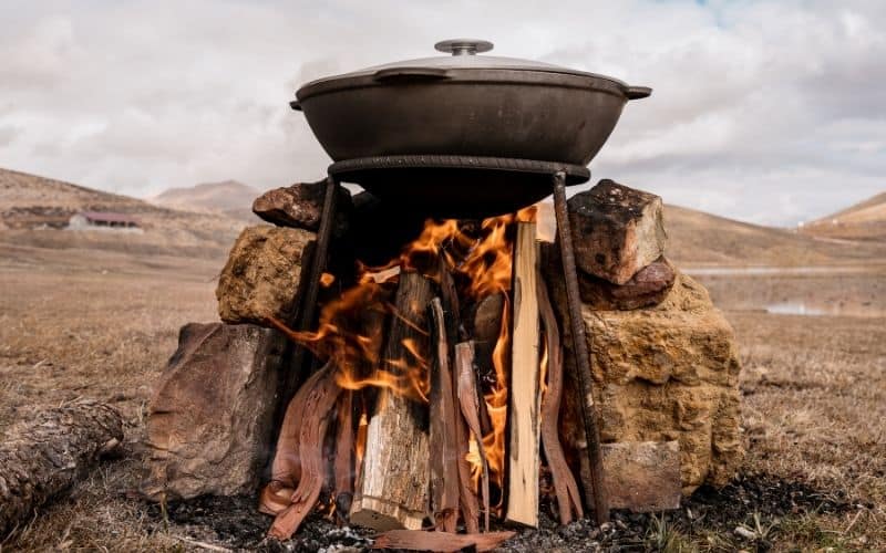 A cooking setting outdoor.
