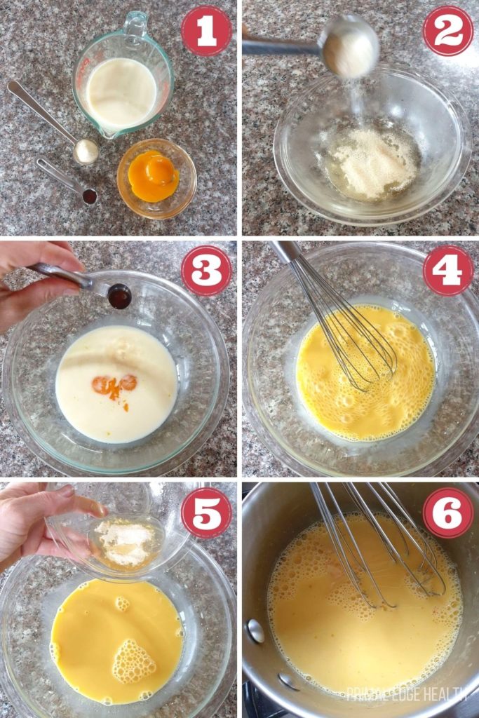 6 images of how to make no bake custard.