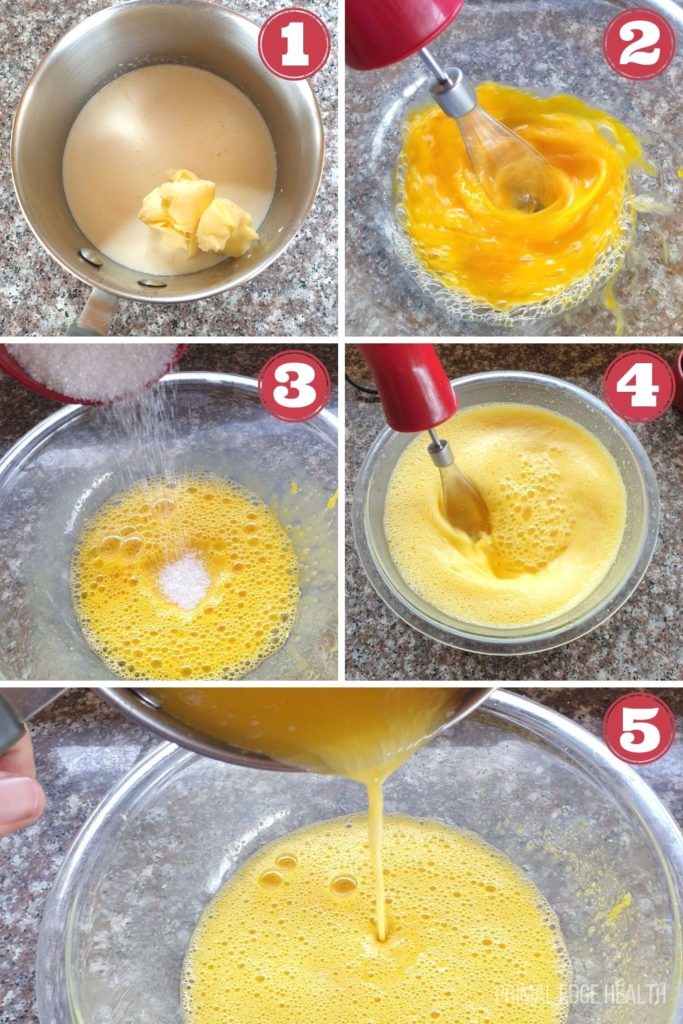 5 images of step by step process of carnivore diet dessert.