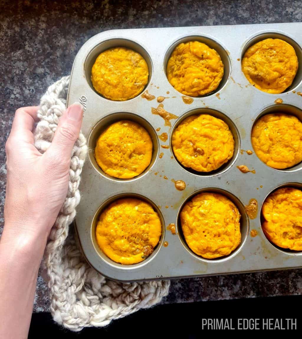 Carnivore muffins in a baking tray.