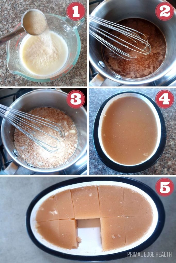 5 images of step by step process of keto gelatin.