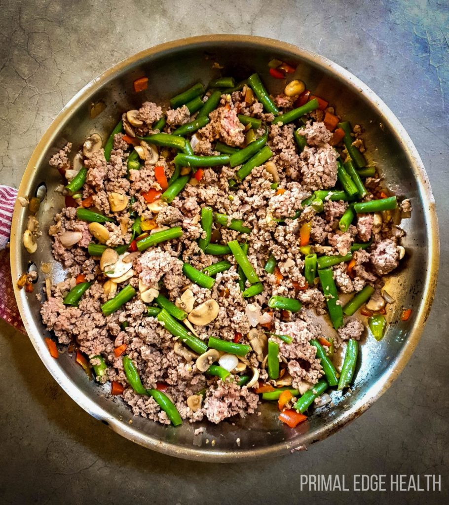Keto Ground Beef Stir Fry in a pan.