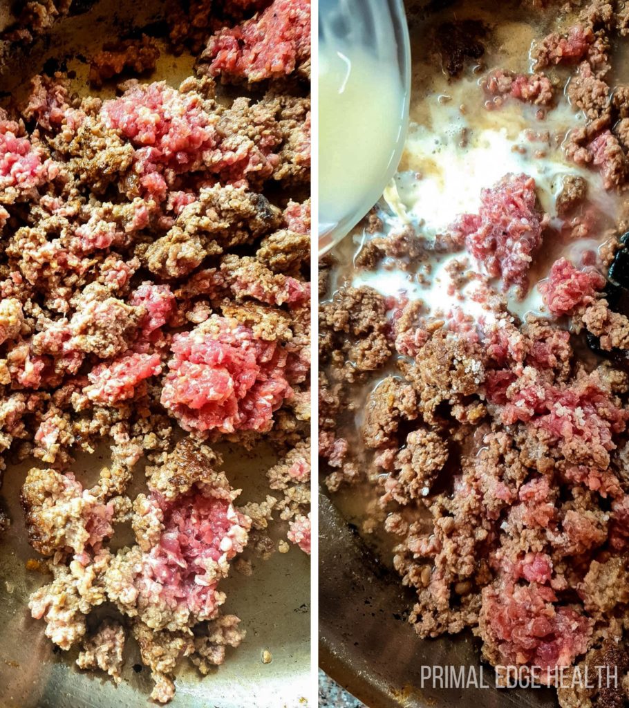 2 side by side pictures of ground beef.