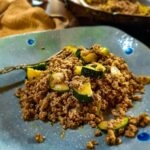 A plate of ground beef veggie skillet.