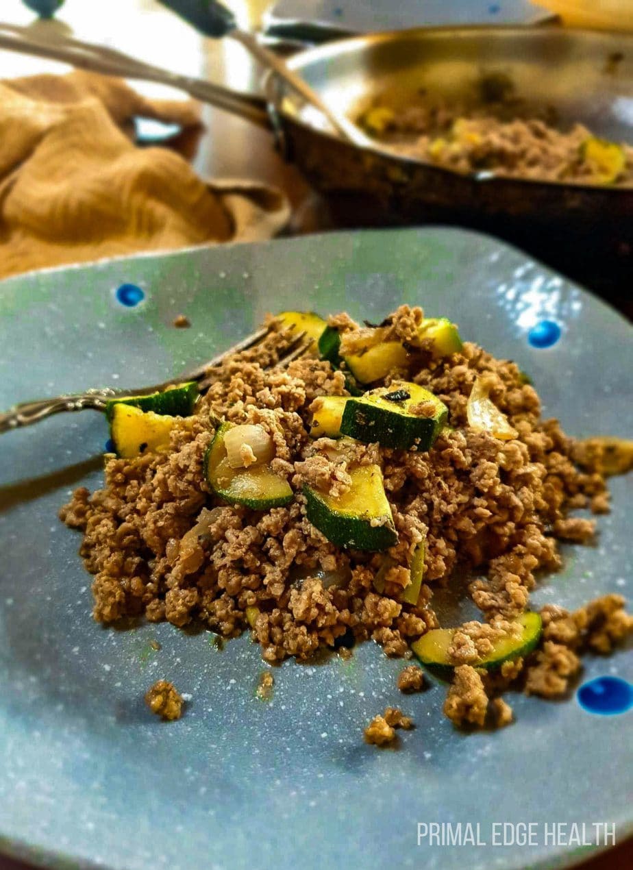 A plate of ground beef veggie skillet.