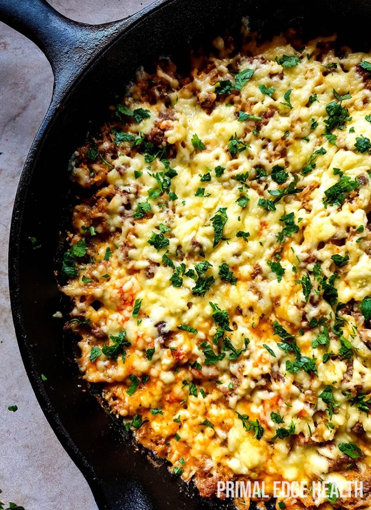 Italian ground beef in a black pan.