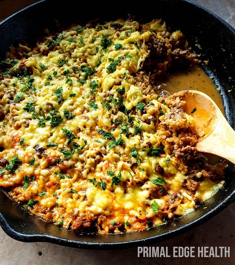 Italian ground beef in a skillet.
