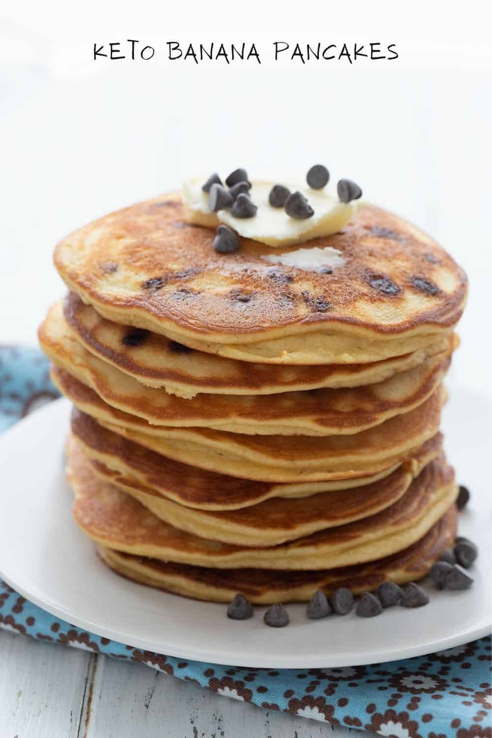 A stack of keto banana pancakes on a white plate.