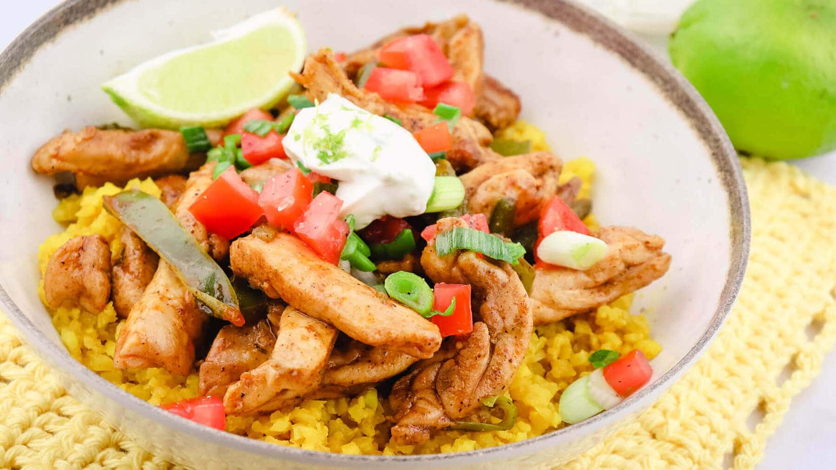 Mexican Chicken in a white bowl.
