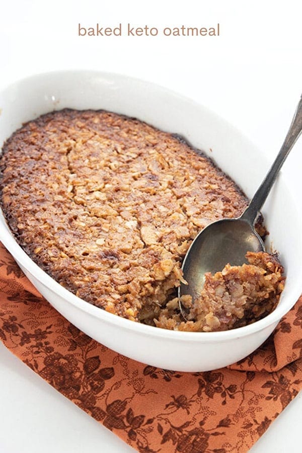 Baked oatmeal hero in a white dish.