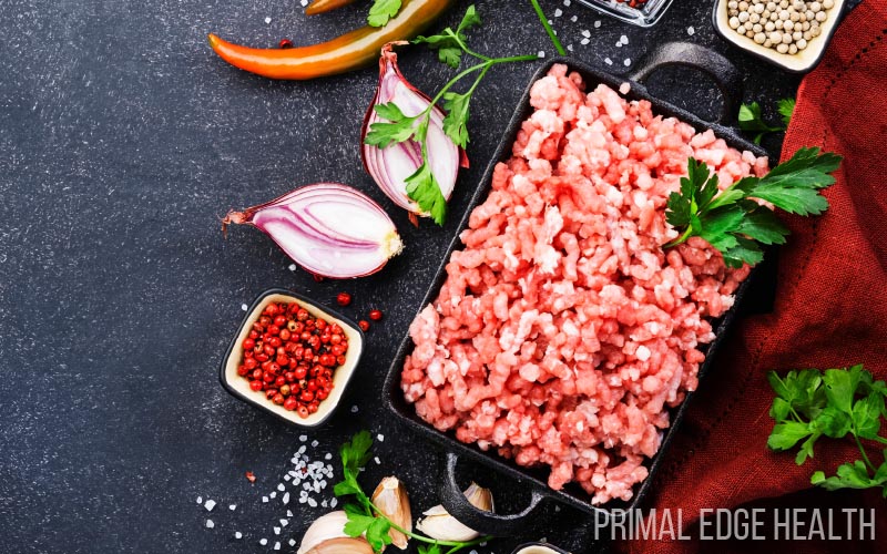 Ground Beef Skillet Recipe on a black surface by Primal Edge Health.