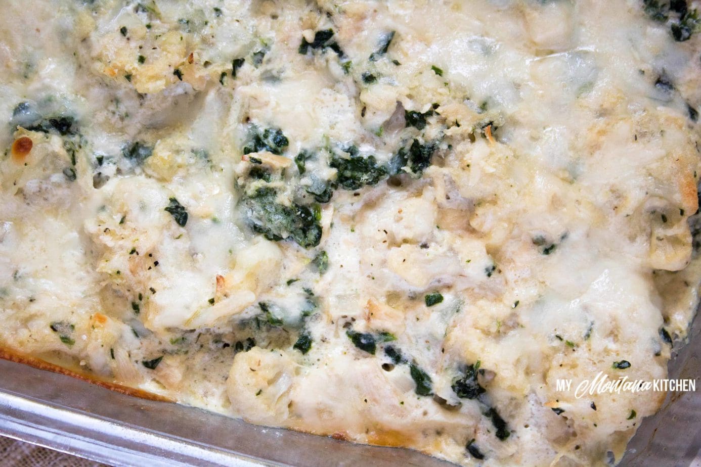 Quick keto dinner with chicken in a glass dish.