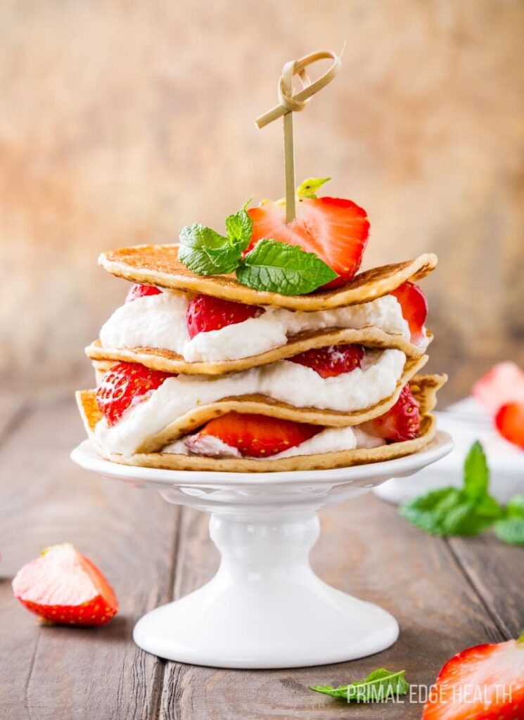 Stacked strawberry shortcake pancakes