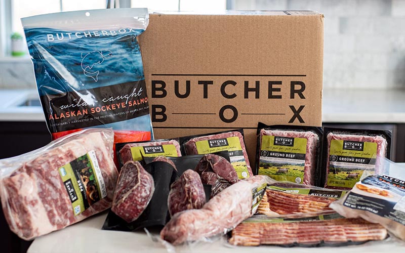 Various Butcherbox meat packages.