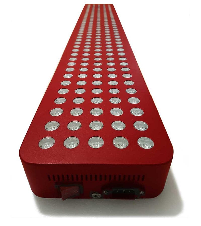 Red light therapy device with a white background.