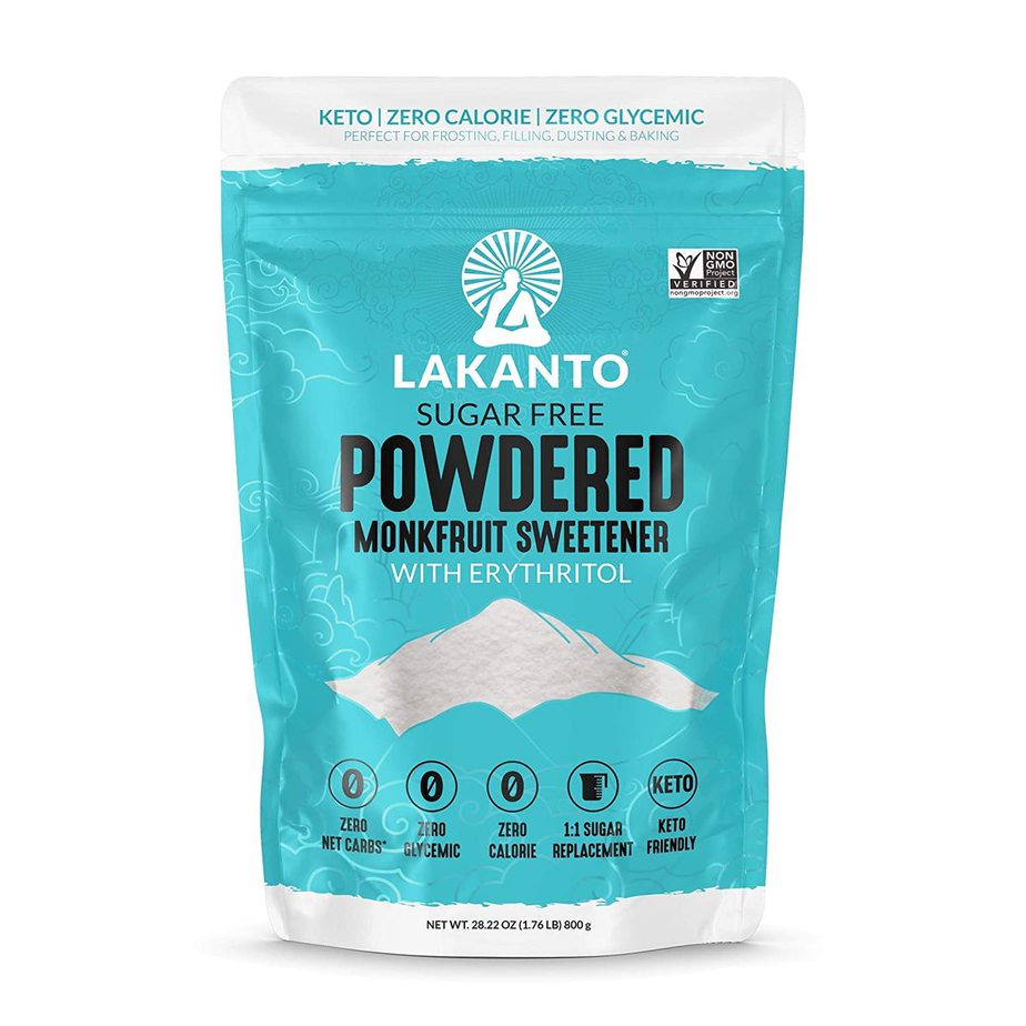 A pack of Lakanto Sugar Free Powdered Monkfruit Sweetener.