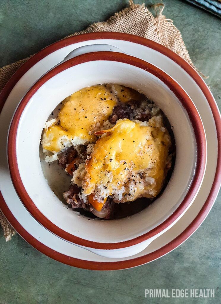 A bowl of keto shepherd's pie.