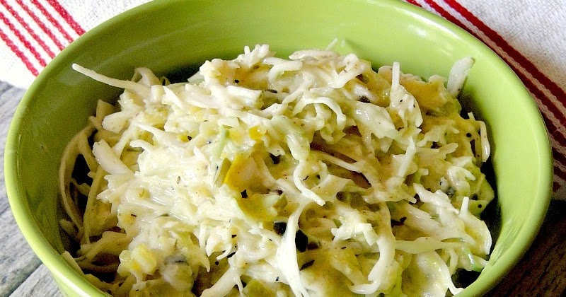 Low carb dill pickle coleslaw hero in a green bowl.