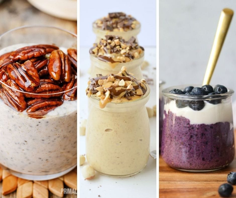 3 images of various keto chia pudding ideas.