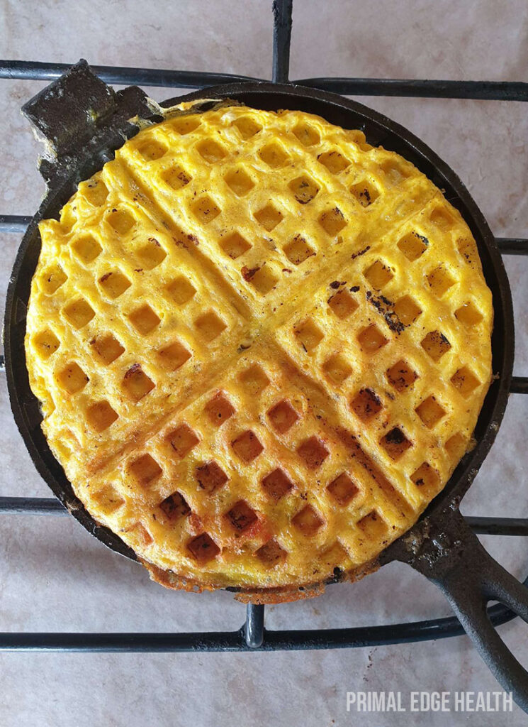 Carnivore waffle cooling on a wire rack.