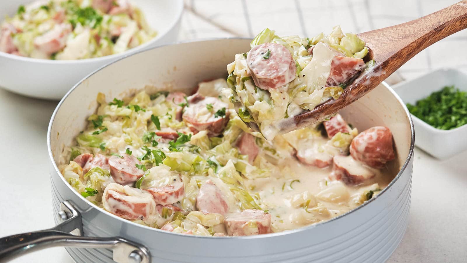 Cabbage and Sausage Alfredo Skillet Dinner