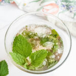 Keto mint julep in glass garnished with fresh mint leaves.