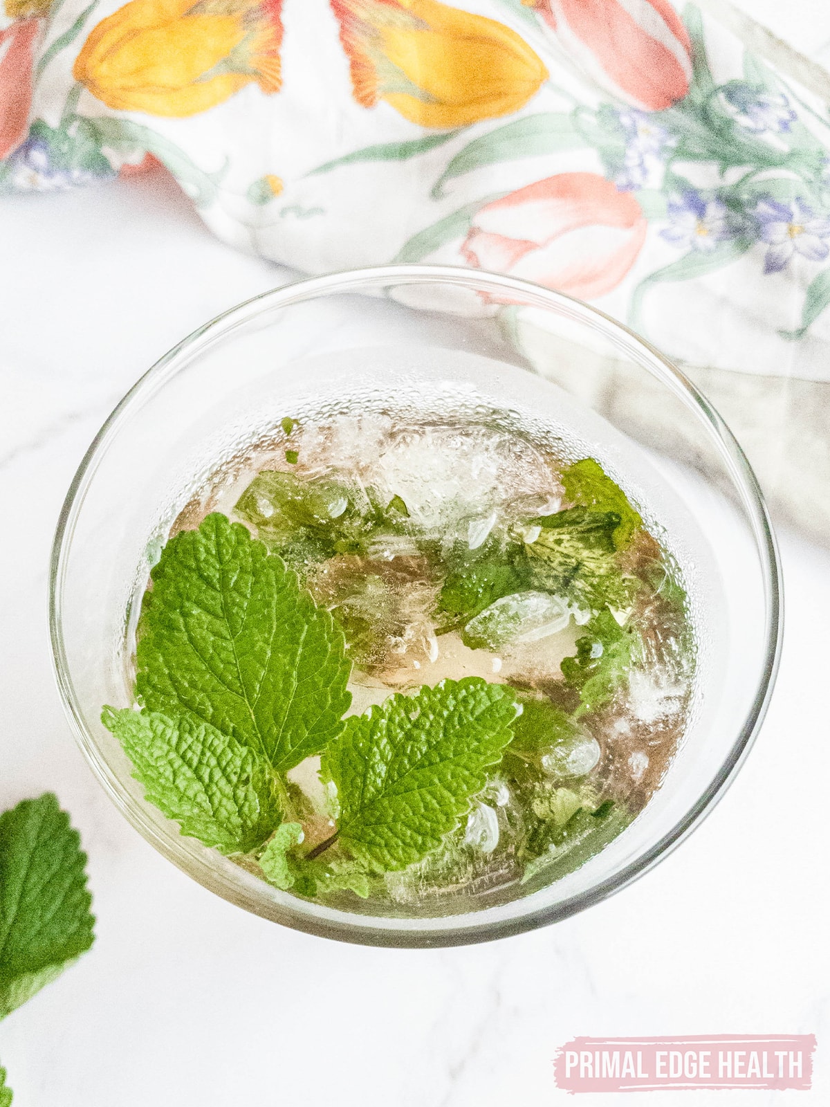 Keto mint julep in glass garnished with fresh mint leaves.