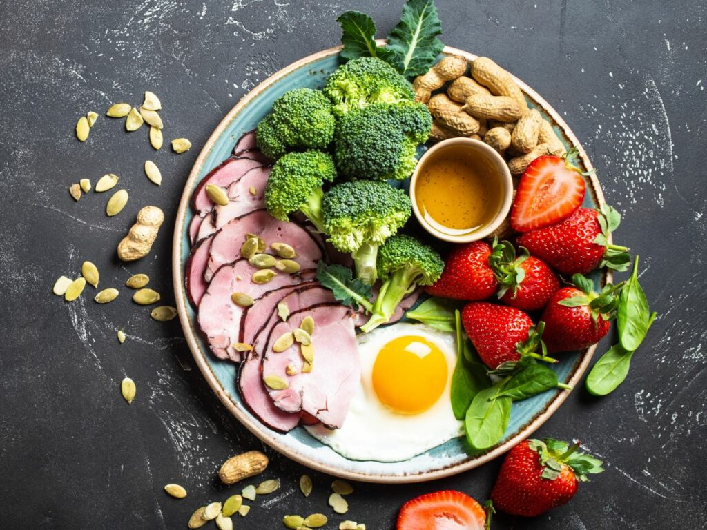 A plate full of easy keto diet foods and substitutions.